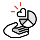 eine Zeichnung einer Hand, die ein Tortendiagramm und ein Herz hält